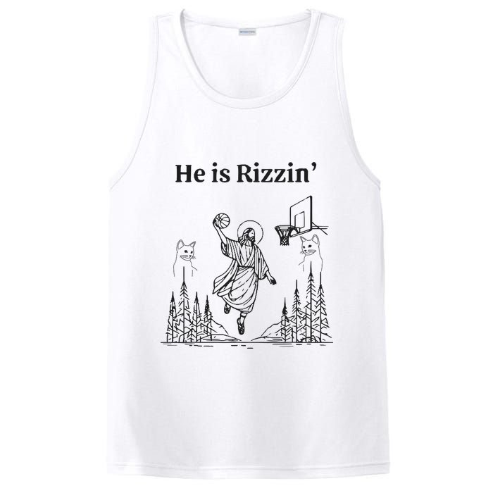 He Is Rizzin Funny Basketball Retro Christian Religious PosiCharge Competitor Tank