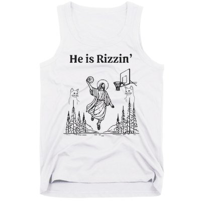 He Is Rizzin Funny Basketball Retro Christian Religious Tank Top