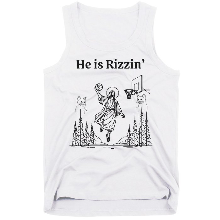 He Is Rizzin Funny Basketball Retro Christian Religious Tank Top