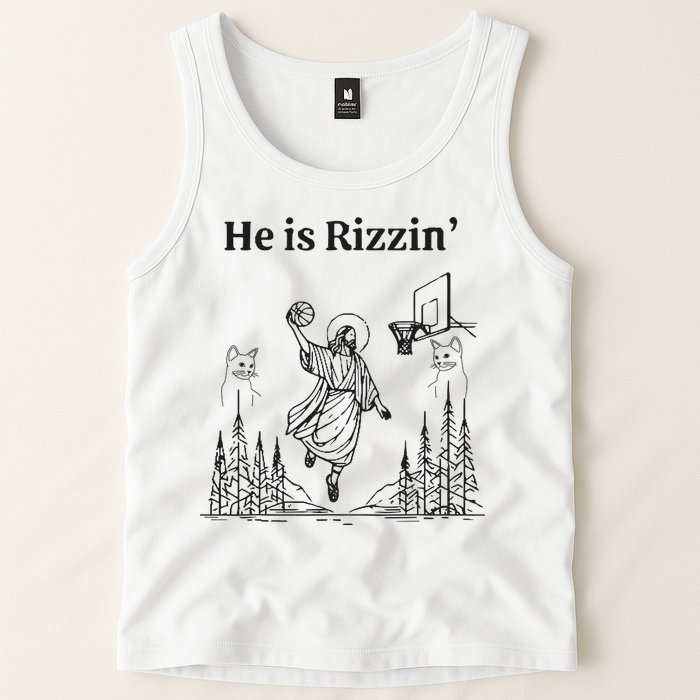 He Is Rizzin Funny Basketball Retro Christian Religious Tank Top