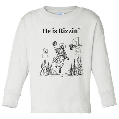 He Is Rizzin Funny Basketball Retro Christian Religious Toddler Long Sleeve Shirt