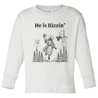 He Is Rizzin Funny Basketball Retro Christian Religious Toddler Long Sleeve Shirt
