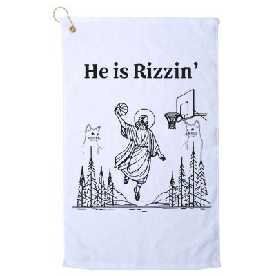 He Is Rizzin Funny Basketball Retro Christian Religious Golf Towel