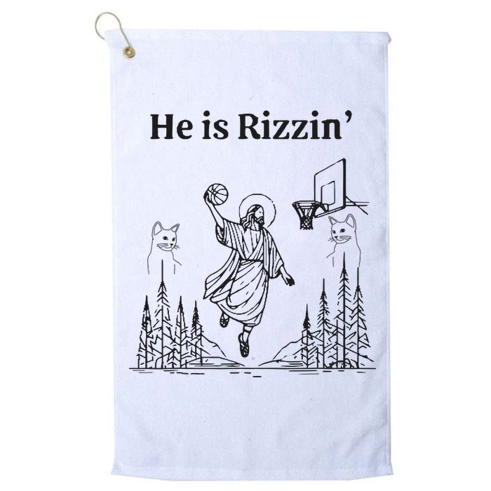 He Is Rizzin Funny Basketball Retro Christian Religious Golf Towel