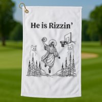 He Is Rizzin Funny Basketball Retro Christian Religious Golf Towel