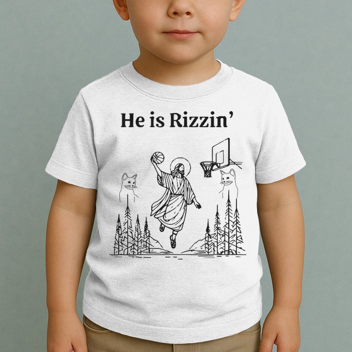 He Is Rizzin Funny Basketball Retro Christian Religious Toddler T-Shirt