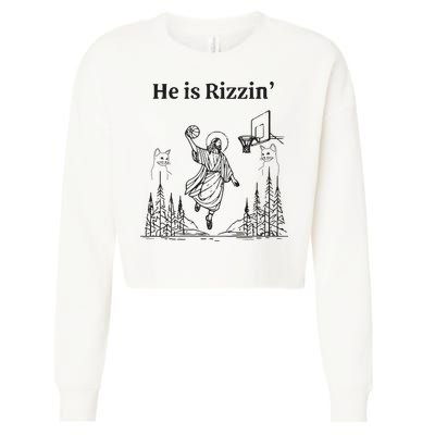 He Is Rizzin Funny Basketball Retro Christian Religious Cropped Pullover Crew