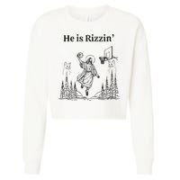 He Is Rizzin Funny Basketball Retro Christian Religious Cropped Pullover Crew