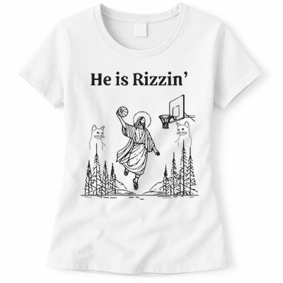 He Is Rizzin Funny Basketball Retro Christian Religious Womens T-Shirt