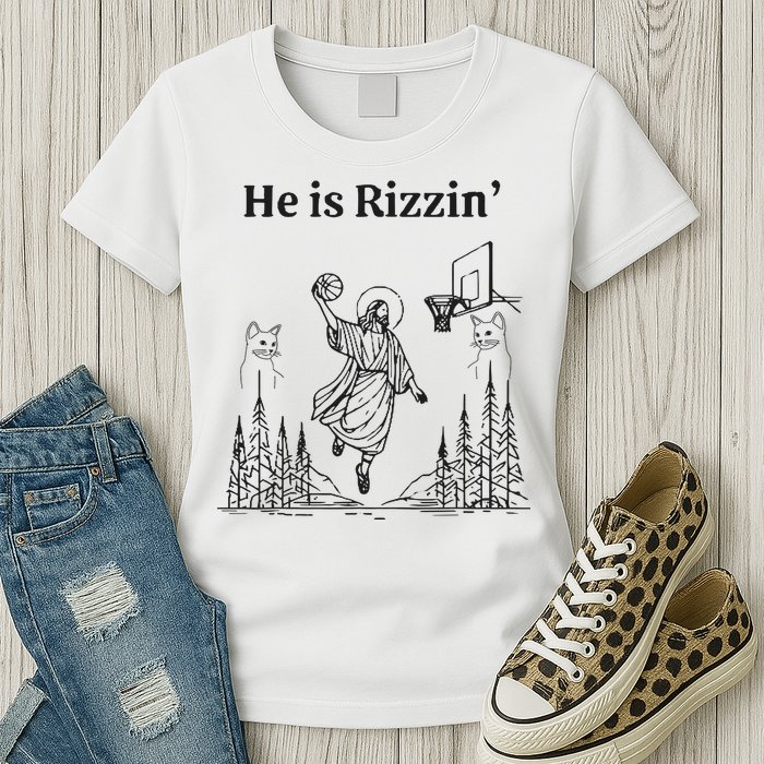 He Is Rizzin Funny Basketball Retro Christian Religious Womens T-Shirt