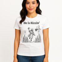 He Is Rizzin Funny Basketball Retro Christian Religious Womens T-Shirt