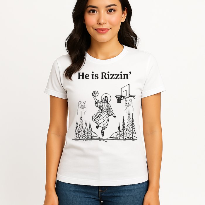 He Is Rizzin Funny Basketball Retro Christian Religious Womens T-Shirt