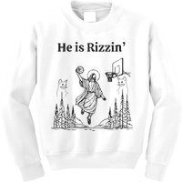 He Is Rizzin Funny Basketball Retro Christian Religious Kids Sweatshirt