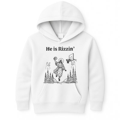 He Is Rizzin Funny Basketball Retro Christian Religious Kids Hoodie
