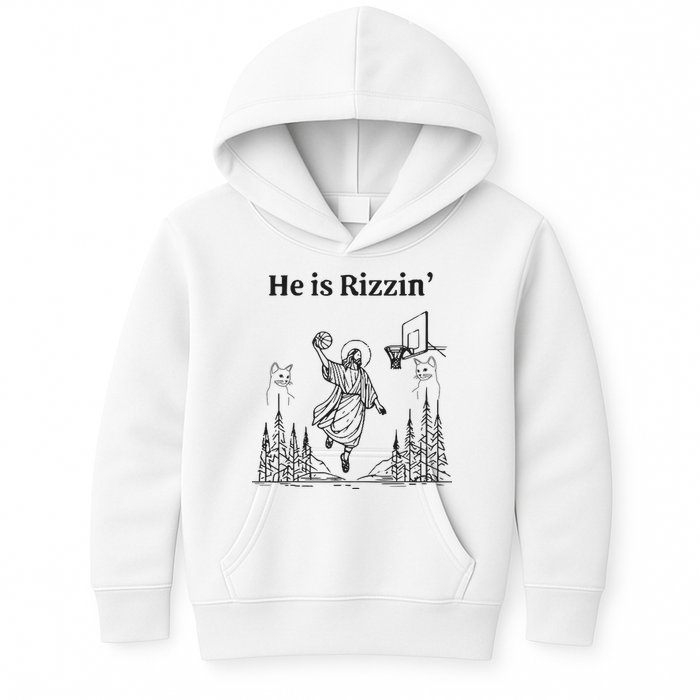 He Is Rizzin Funny Basketball Retro Christian Religious Kids Hoodie