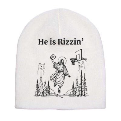 He Is Rizzin Funny Basketball Retro Christian Religious Short Acrylic Beanie