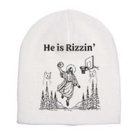 He Is Rizzin Funny Basketball Retro Christian Religious Short Acrylic Beanie
