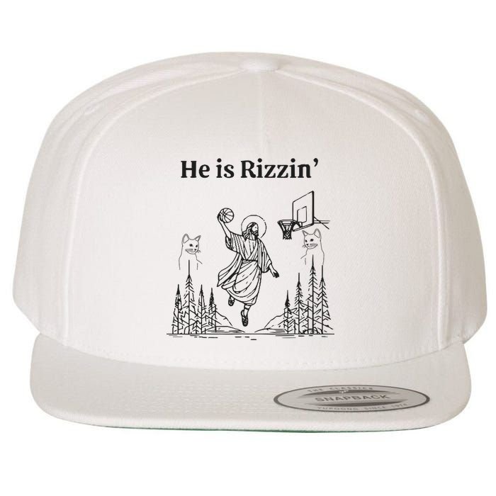 He Is Rizzin Funny Basketball Retro Christian Religious Wool Snapback Cap