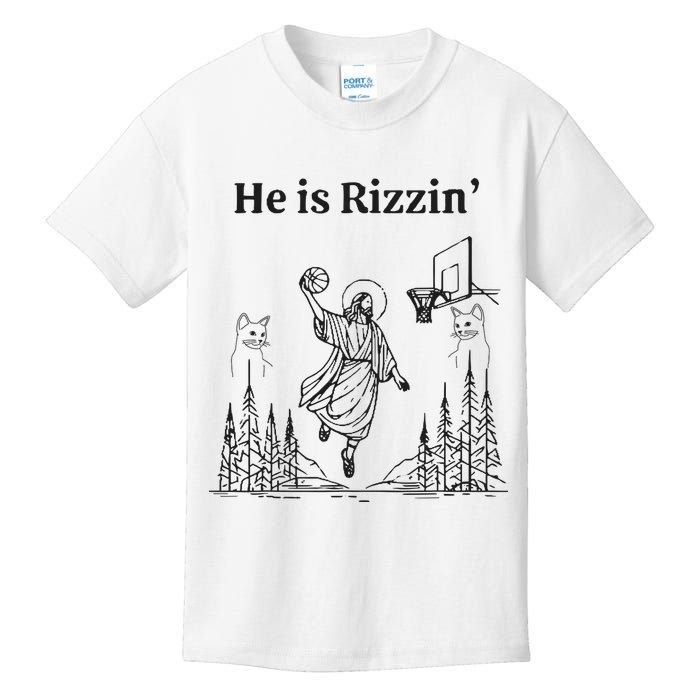 He Is Rizzin Funny Basketball Retro Christian Religious Kids T-Shirt