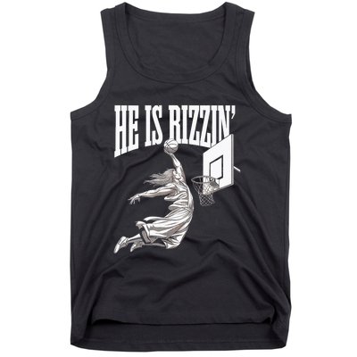 He Is Rizzin Basketball Jesus Dunk Memes Humor Tank Top