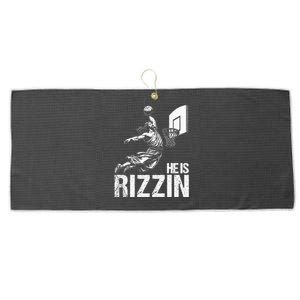 He Is Rizzin Funny Jesus Playing Basketball Meme Large Microfiber Waffle Golf Towel