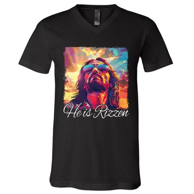 He Is Rizzen Jesus V-Neck T-Shirt