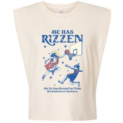 He Is Rizzin Funny Easter Day Jesus Playing Basketball Garment-Dyed Women's Muscle Tee