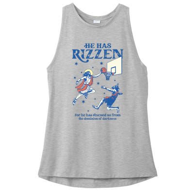 He Is Rizzin Funny Easter Day Jesus Playing Basketball Ladies PosiCharge Tri-Blend Wicking Tank