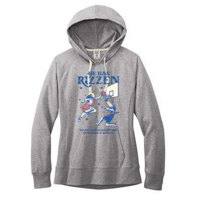 He Is Rizzin Funny Easter Day Jesus Playing Basketball Women's Fleece Hoodie