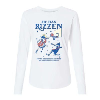 He Is Rizzin Funny Easter Day Jesus Playing Basketball Womens Cotton Relaxed Long Sleeve T-Shirt