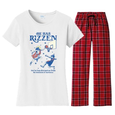 He Is Rizzin Funny Easter Day Jesus Playing Basketball Women's Flannel Pajama Set