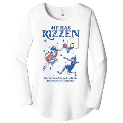 He Is Rizzin Funny Easter Day Jesus Playing Basketball Women's Perfect Tri Tunic Long Sleeve Shirt