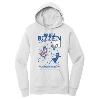 He Is Rizzin Funny Easter Day Jesus Playing Basketball Women's Pullover Hoodie