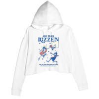 He Is Rizzin Funny Easter Day Jesus Playing Basketball Crop Fleece Hoodie