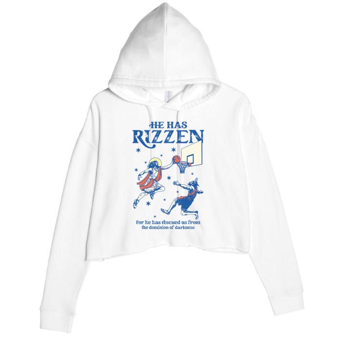 He Is Rizzin Funny Easter Day Jesus Playing Basketball Crop Fleece Hoodie