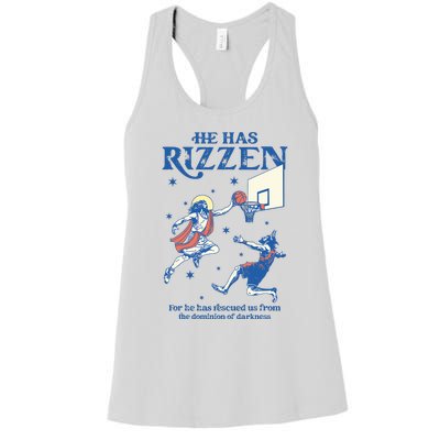 He Is Rizzin Funny Easter Day Jesus Playing Basketball Women's Racerback Tank