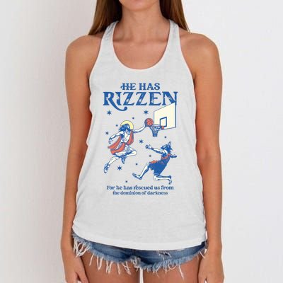 He Is Rizzin Funny Easter Day Jesus Playing Basketball Women's Knotted Racerback Tank