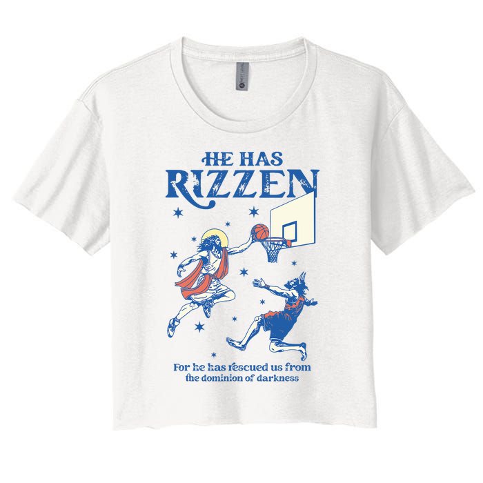 He Is Rizzin Funny Easter Day Jesus Playing Basketball Women's Crop Top Tee