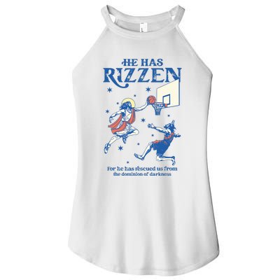 He Is Rizzin Funny Easter Day Jesus Playing Basketball Women's Perfect Tri Rocker Tank