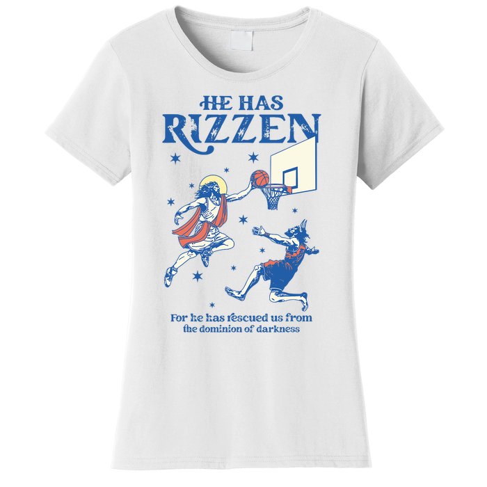 He Is Rizzin Funny Easter Day Jesus Playing Basketball Women's T-Shirt