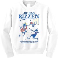 He Is Rizzin Funny Easter Day Jesus Playing Basketball Kids Sweatshirt