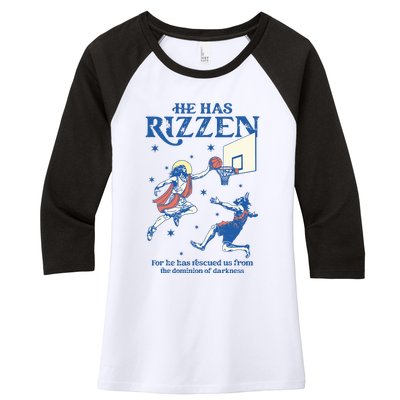 He Is Rizzin Funny Easter Day Jesus Playing Basketball Women's Tri-Blend 3/4-Sleeve Raglan Shirt