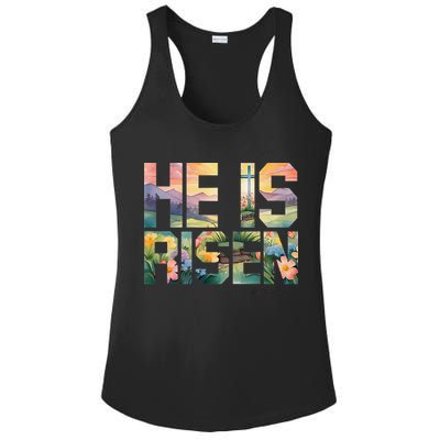 He Is Risen Christian Wildflower Happy Easter Women Ladies PosiCharge Competitor Racerback Tank