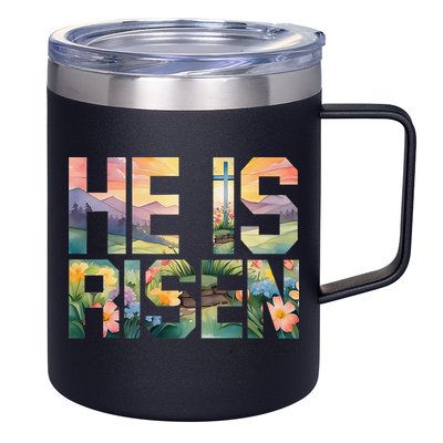 He Is Risen Christian Wildflower Happy Easter Women 12oz Stainless Steel Coffee Mug