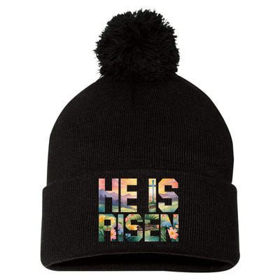 He Is Risen Christian Wildflower Happy Easter Women Pom Pom 12in Knit Beanie
