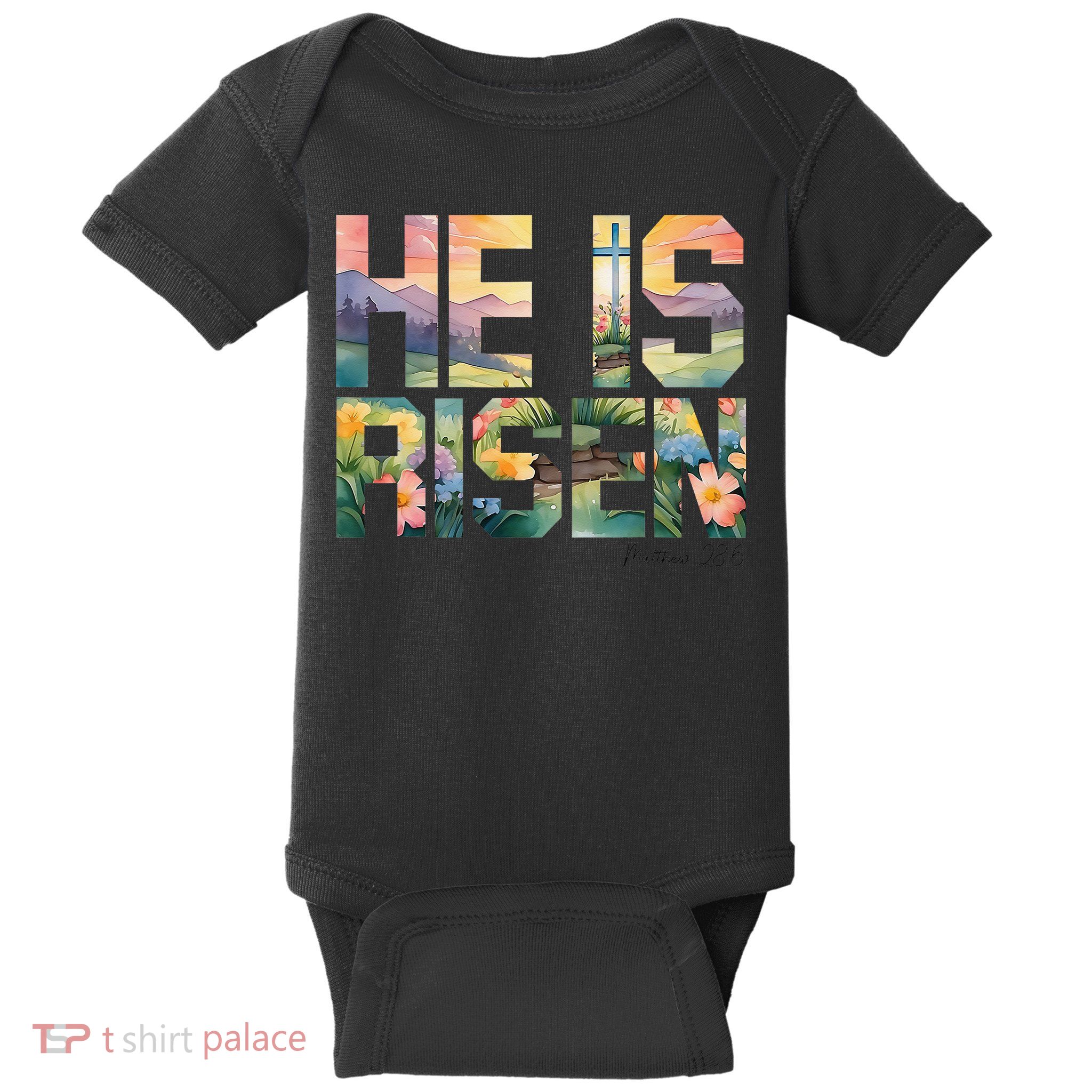 He Is Risen Christian Wildflower Happy Easter Women Baby Bodysuit