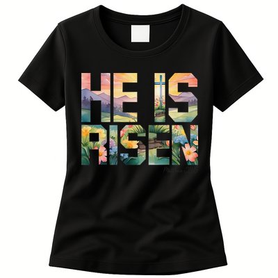 He Is Risen Christian Wildflower Happy Easter Women Womens T-Shirt
