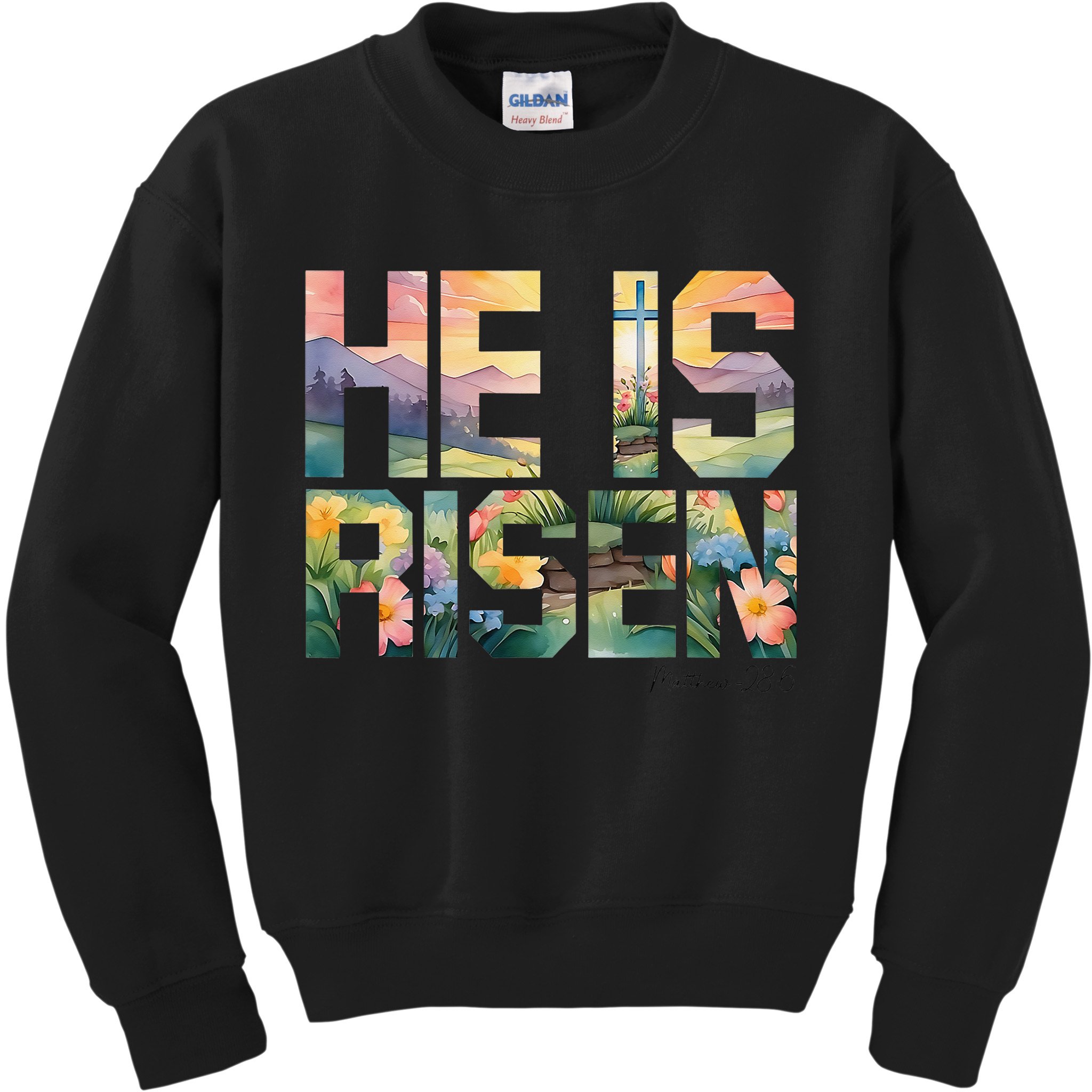 He Is Risen Christian Wildflower Happy Easter Women Kids Sweatshirt