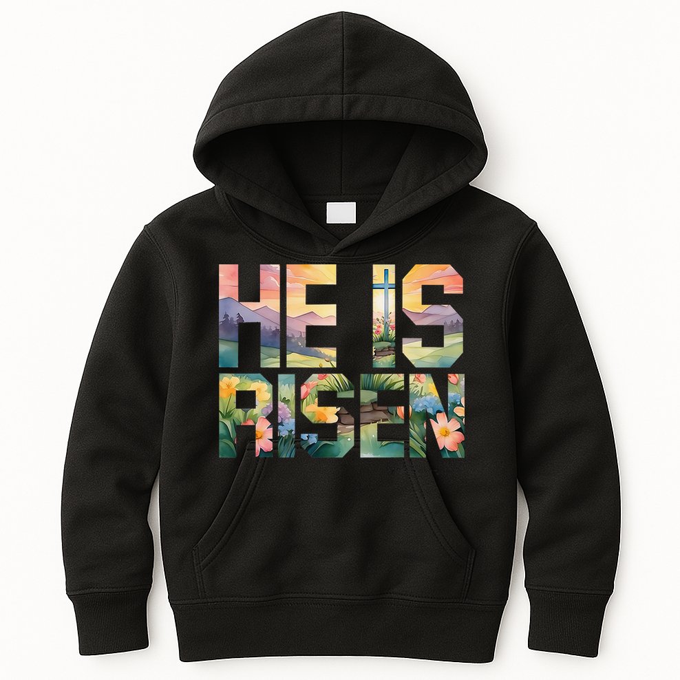 He Is Risen Christian Wildflower Happy Easter Women Kids Hoodie