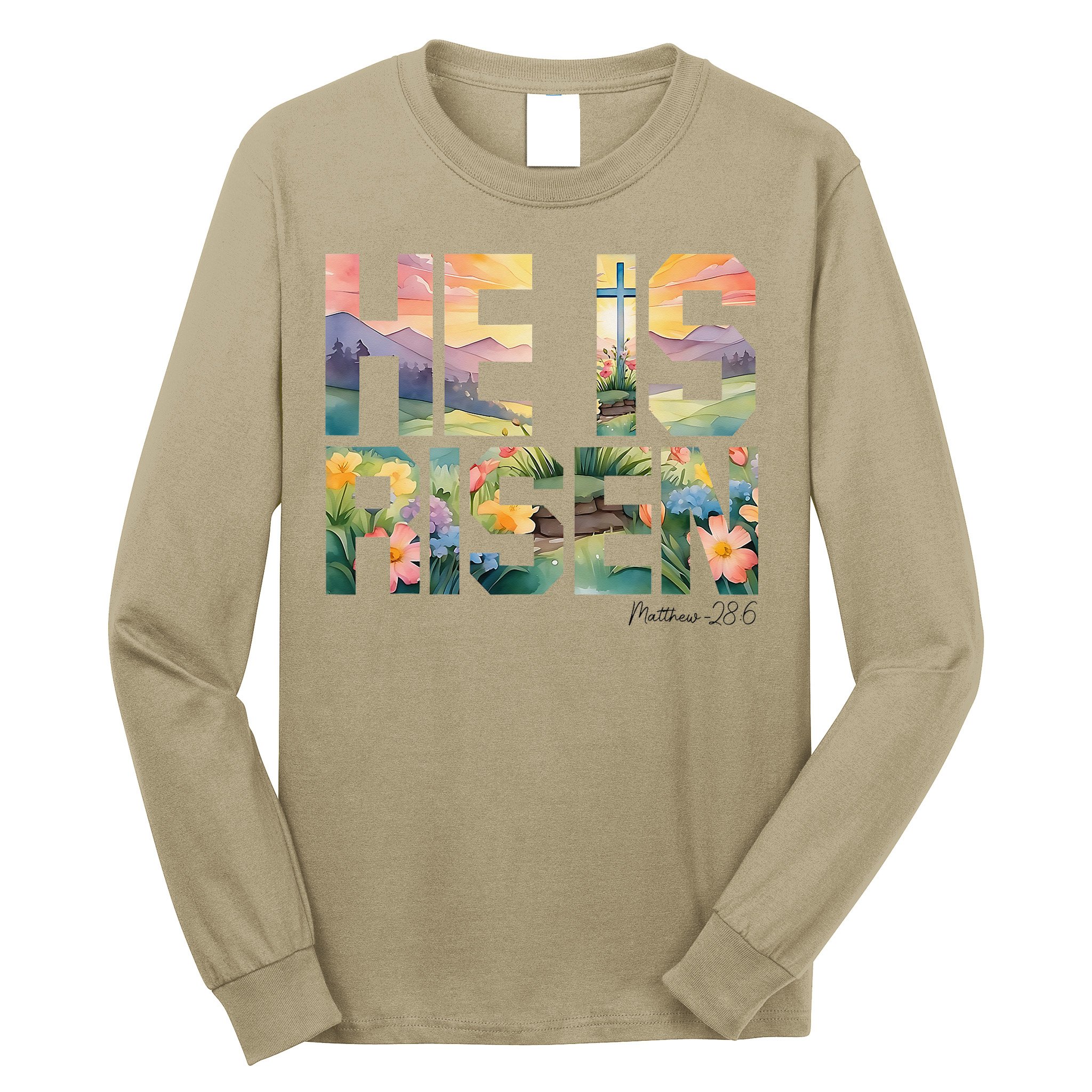 He Is Risen Christian Wildflower Happy Easter Women Long Sleeve Shirt